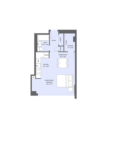 A floor plan of a house with a living room, dining room, kitchen, and bathroom.